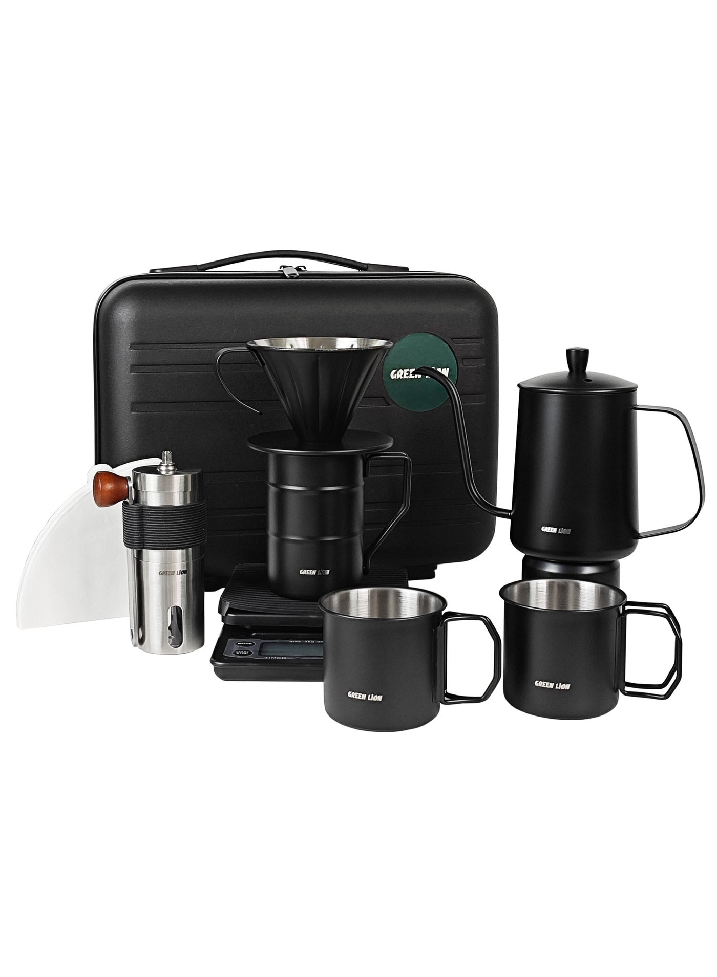Compare 7in1 Coffee Marker Set, Pourover Coffee Kit with Adjustable Grinder, Pourover Dripper, Gooseneck Kettle, 2 Stainless Steel Cups, Precision Scale, 100 Paper Filters, Travel Case at KSA Price