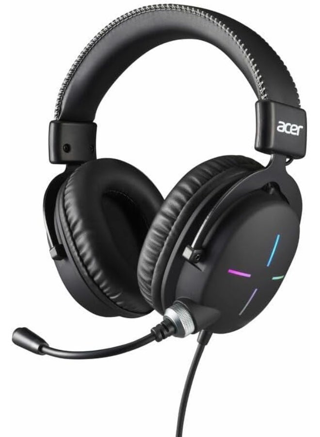 Compare ACER Nitro Headset 2.0 NHW200 Wired Gaming Headset with 50mm drivers, noisecancelling omnidirectional mic, inline audio control, RGB lights, 6.89ft braided cable, 3.5mm & USB, Black at KSA Price
