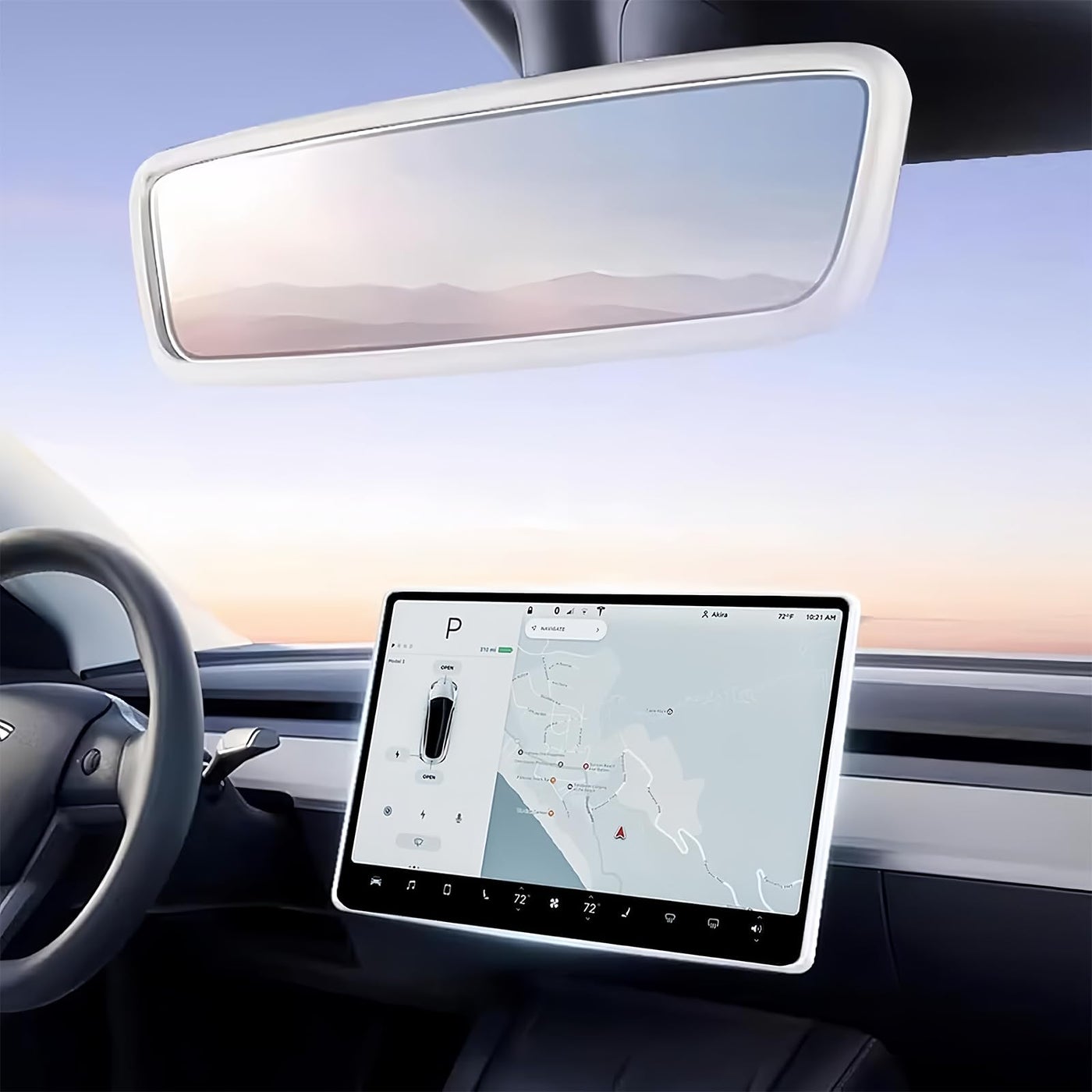 Compare 2PCS Protector Trim Frame Compatible with Tesla Model 3 Y 20202024 2026 Screen Edge Frame Rearview Mirror Cover Interior Silicone Decorations Center Console Decor Highland Juniper Accessories White at KSA Price