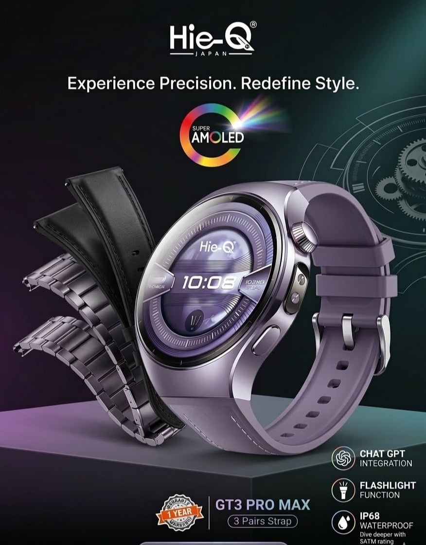 Compare HieQGT3 Pro max Smart Watch – Advanced Fitness Tracking, Heart Rate & Oxygen Monitoring, Waterproof IP68, Sleep Analysis, Stylish AMOLED Display, MultiSport Modes, Smart Notifications, Long Battery Life, Compatible with iOS & Android at KSA Price