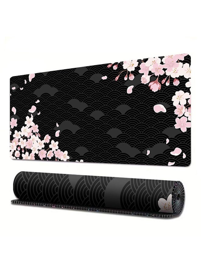 Compare Gaming Mouse Pad XL  80x30cm Large Mouse Mat with AntiSlip Rubber Base for Keyboard and Mouse, for Home and Office（Black Wave Cherry Blossoms） at KSA Price