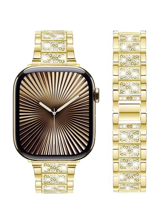 Compare Bands Compatible with Apple Watch 49mm 46mm 45mm 44mm 42mm, Bling Rhinestone Diamond Metal Replacement Strap for iWatch Series 109  87  65  43  UltraSE Women Men Gold at KSA Price