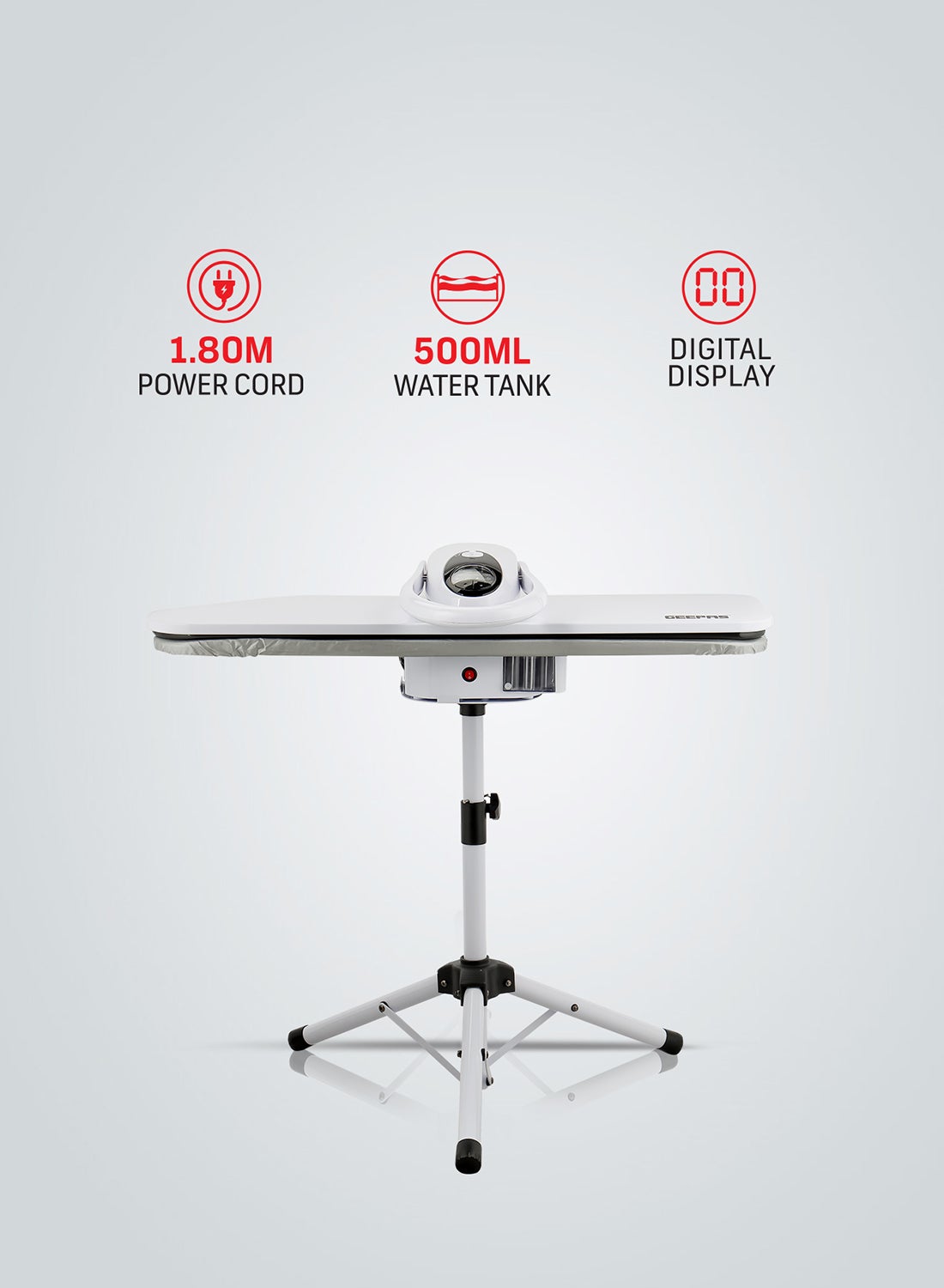 Compare Digital Steam Press With Stand 38x10.5, Suitable For All Kinds Of Fabric And Safe For Delicate Fabrics Equipped With Metal Plate And 500 ml 2200 W GSP25037 White at KSA Price