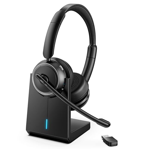 Compare ANC & ENC Headset with Microphone for PC, Wireless Headset with Mic for WorkFliptoMute & USB Dongle, Bluetooth 5.4 Noise Cancelling Headphones with Mic for Call CenterHomeComputerCell Phones at KSA Price