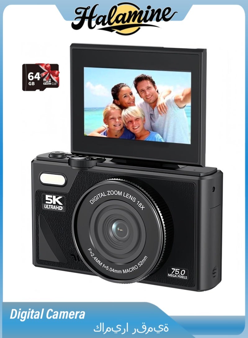 Digital Camera, 5K Vlog Camera, Kids Camera 75MP…
