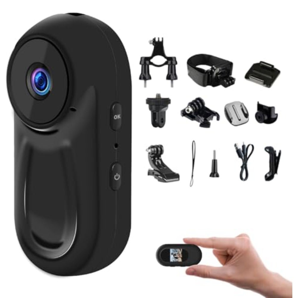 Compare 1080P Sports Action Camera, Wearable Body Cam, Portable Recorder with Magnetic Back Clip, Mini Camera with Audio and Video Recording, Camcorder for Traveling, Pet, Vlogging not include memory card at KSA Price