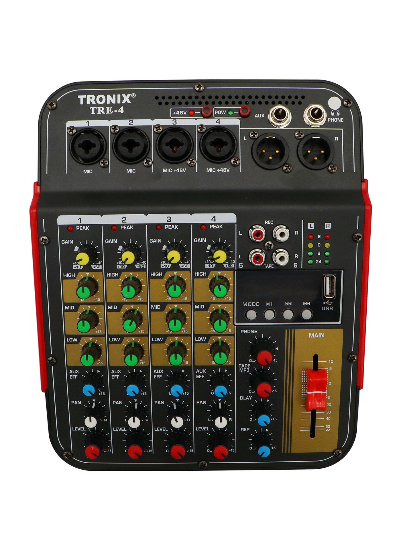 Compare TRONIX TRE4 Professional 4 Channel Premium Mic and Line Compact Mixing Console With USB MP3 Digital 48V Phantom Power at KSA Price