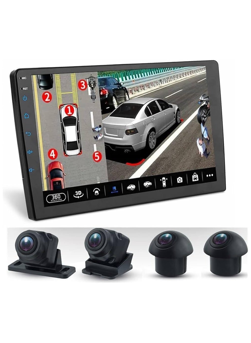 Compare Android Car Stereo 4GB RAM 64GB ROM with 360 3D 10 Inch Panoramic Camera System, AHD Support Carplay Android Auto Wireless Q.LED Screen DSP Fast Interface, Bluetooth at KSA Price