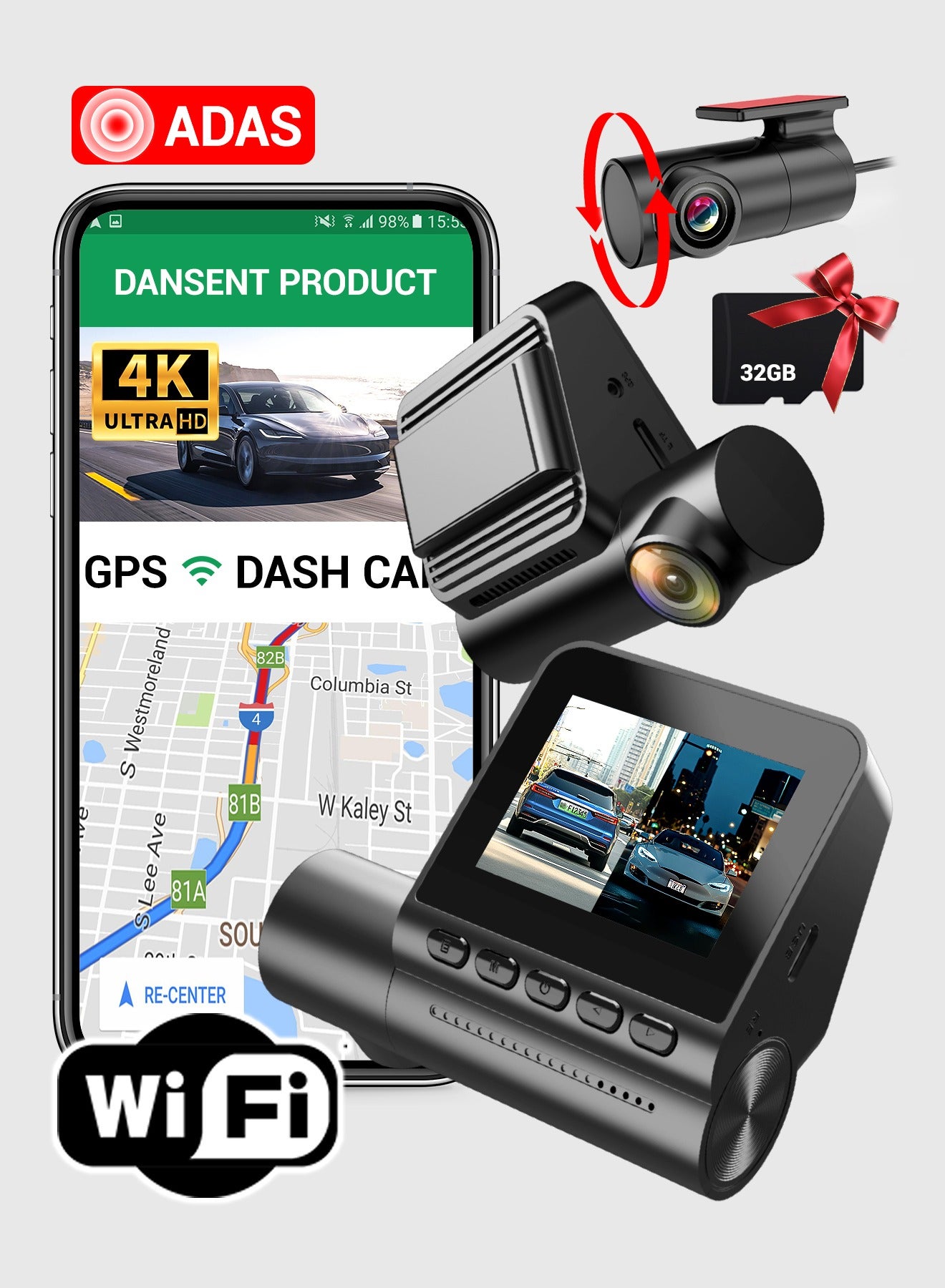 Dash Cam 4K Ultra HD 2Inch IPS 1K Rear…