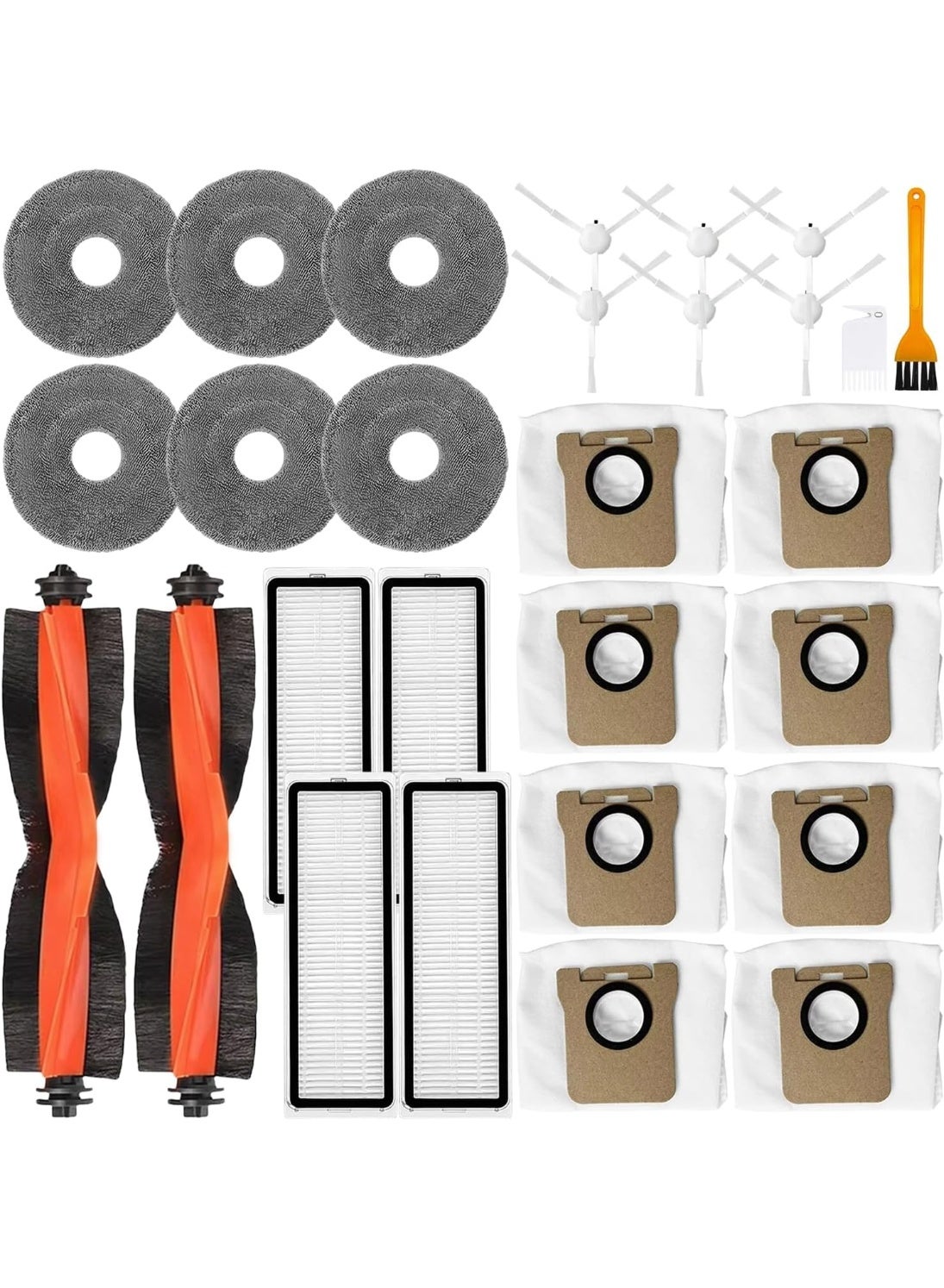 Compare 28pcs Replacement Kit Accessories Compatible with Xiaomi Robot Vacuum X10 Plus, X10+, X20+, X20 Plus  Include 2 Main Brush, 6 Side Brush, 8 Dust Bag, 4 Filter, 6 Mop Cloth, 2 Tools at KSA Price