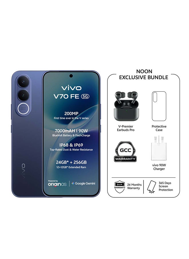 Compare V70 FE 5G AI Dual SIM Ocean Blue 12GB 256GB With Exclusive Gifts: TWS Pro 90W Charger, Protective Cover, 4year free battery replacement And 24 Months Warranty + 1 Year Screen Replacement  Middle East Version at KSA Price