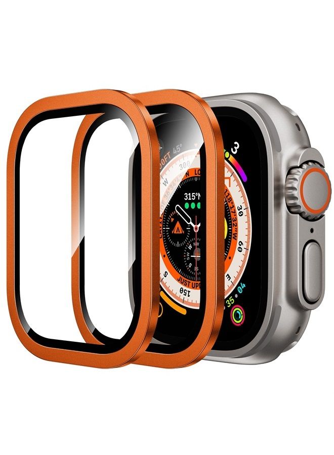 Compare for Apple Watch Ultra Screen Protector 49mm,9H Tempered Glass + Titanium Alloy Frame, Keep Original Touch Sensitive Lightweight Protective Glass Film for iwatch Ultra 2 Pack,Orange at KSA Price