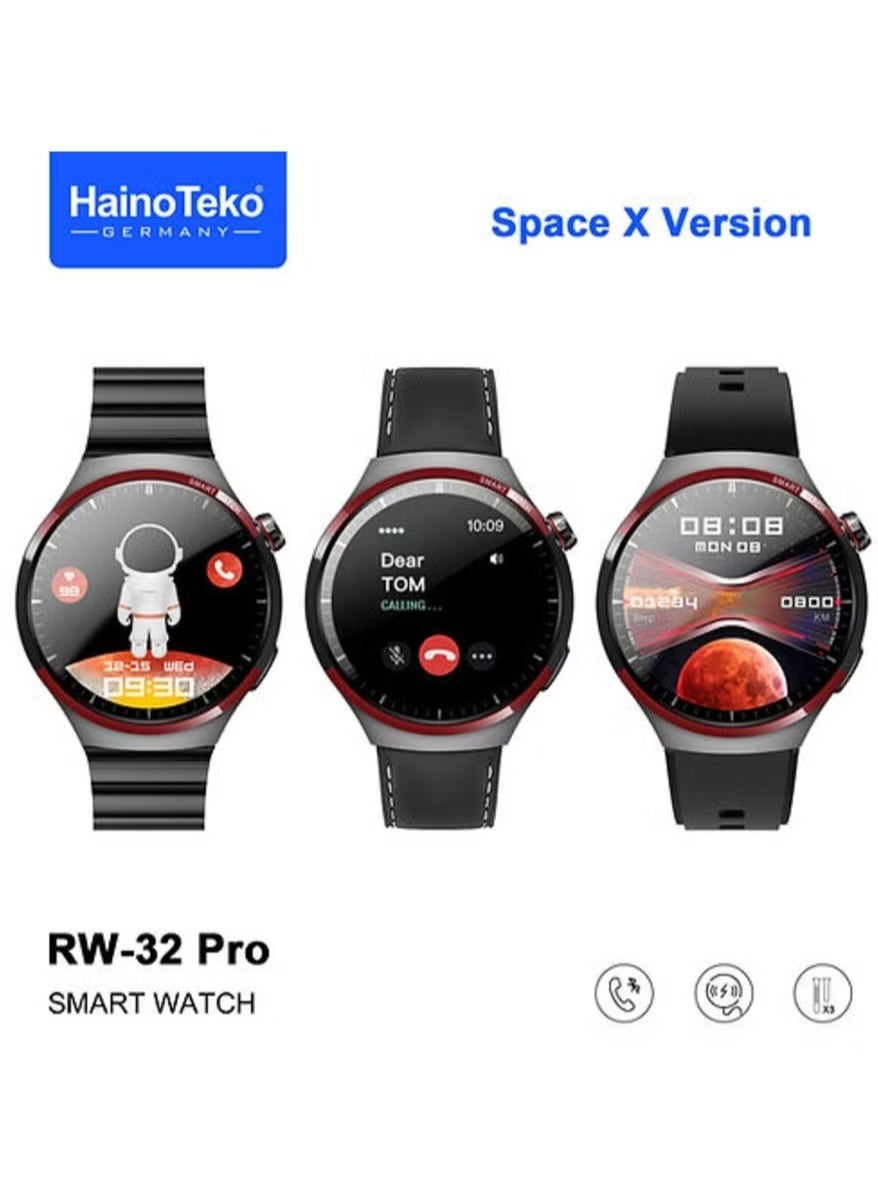 Compare RW32 Pro Space X Version Round Shape Curved Display Smart Watch | 3 Pairs of Straps, Wireless Charger, Bluetooth Calling, Fitness Tracker, Heart Rate Monitor, Waterproof – Designed for Men & Boys Black at KSA Price