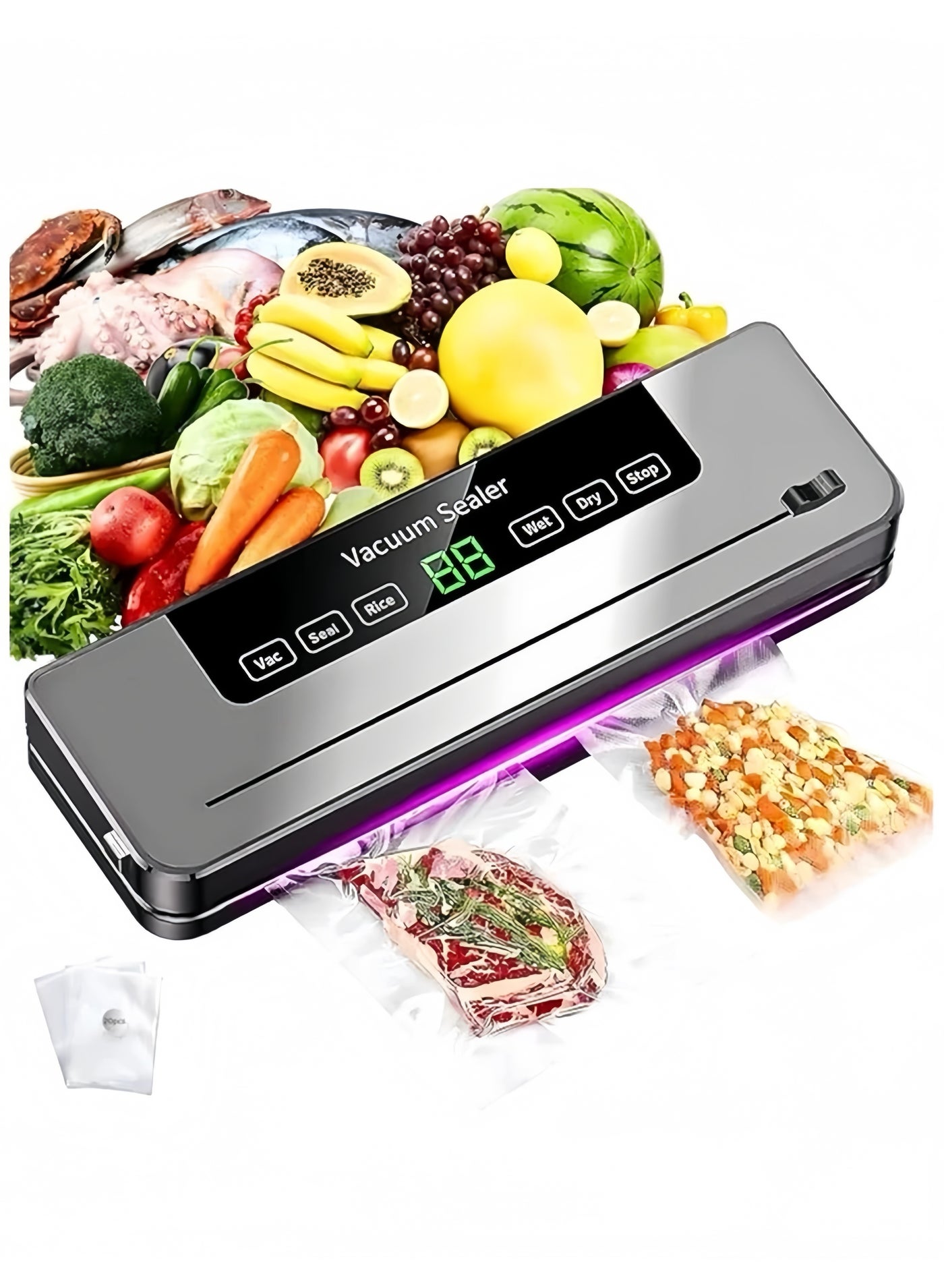 Compare Vacuum sealer machine, 6in1 with 50 bags Food Vacuum sealer machine, Compact Food Sealer Machine Easy Options for Food Dry and Moist to keep Food Fresh Preservation, sealer machine with LED Indicator Lights Builtin Cutter  35.6  at KSA Price