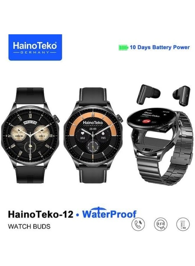 Compare 12 Waterproof Smartwatch with Builtin Wireless Earbuds, Large AMOLED Display, 3 Straps, Fast Charging Cable, Fitness Tracker, Heart Rate Monitor, Sleep Tracking, Step Counter – Black at KSA Price