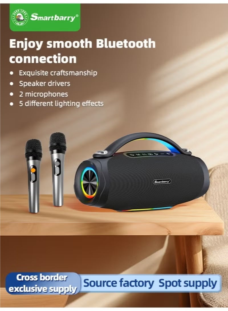 Compare M92 Wireless Karaoke Speaker with Dual Microphones, RGB LED Lights, Portable Bluetooth Speaker for Home Parties, Outdoor Events, Fun Singing, FM Radio, USB & TF Card – Black at KSA Price