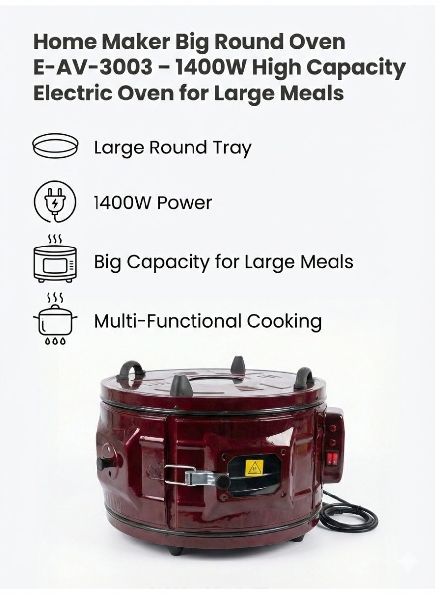 Compare Home Maker Big Round Oven EAV3003 – 1400W High Capacity Electric Oven for Large Meals at KSA Price