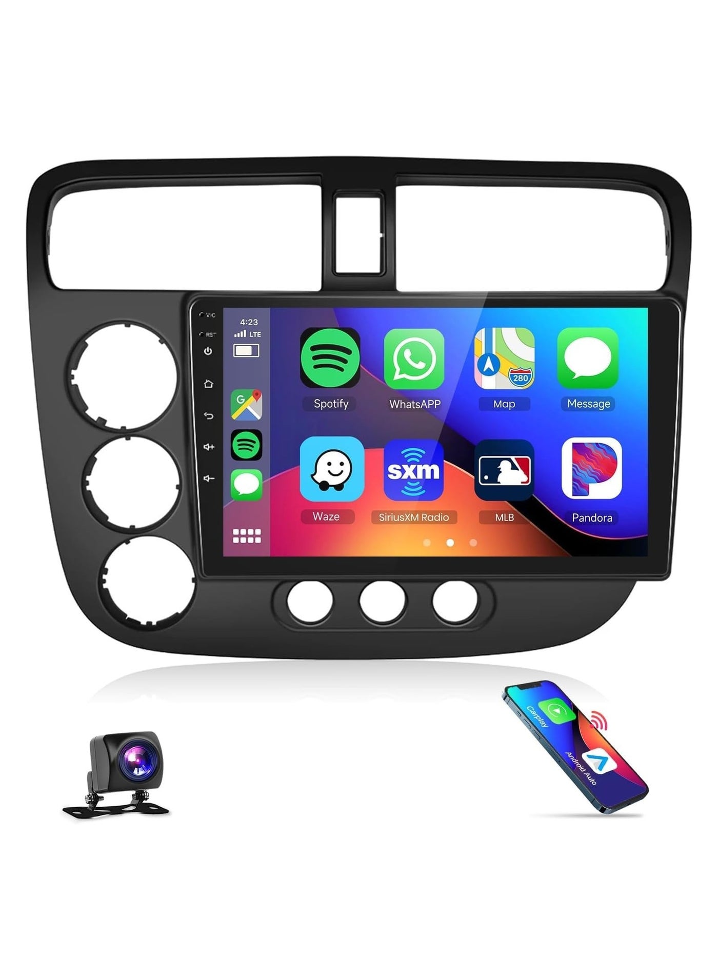 Compare Android Car Stereo for Honda Civic 2001 2002 2003 2004 2005 6GB RAM 128GB ROM 9 Inch Support SIM Card, Apple Carplay, MirrorLink WiFi BT, IPS Touch Screen with AHD Camera Included at KSA Price