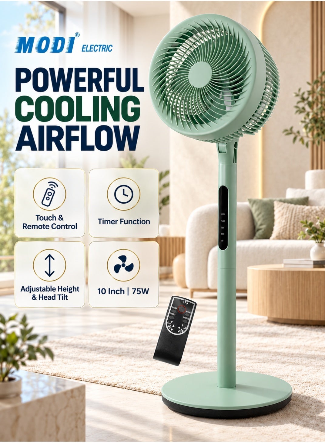 Compare 10 Premium Corded  Pedestal Fan, With 3 Detachable Stand Poles & Remote, 3Speed, UltraQuiet & Powerful Cooling, Adjustable Height, Oscillating Floor Fan for Home, Office & Commercial Use With Remote at KSA Price