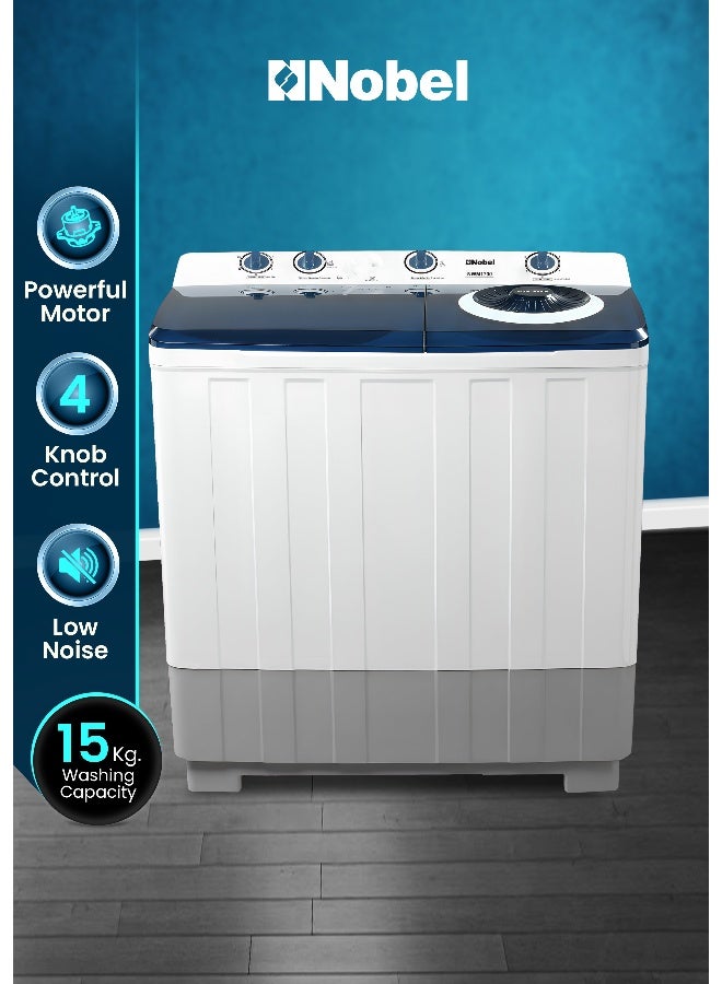 Nobel 15.0 Kg Wash / 7.0 Kg Spin Capacity Twin-Tub…