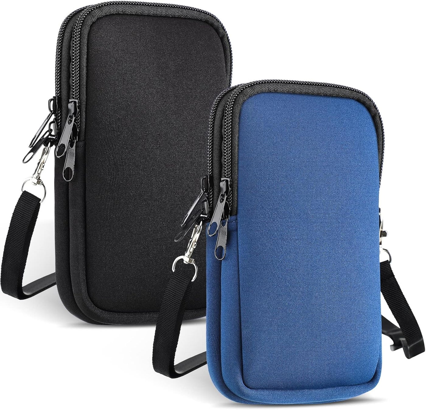 Compare Zhehao 2 Pack Neoprene Dual Phone Sleeve Size XL 74 x 354 Double Holster Belt Clip Holder with Adjustable Lanyard Strap and Hiking Buckle Clips for Belt Loop Holster Blue and Black at KSA Price