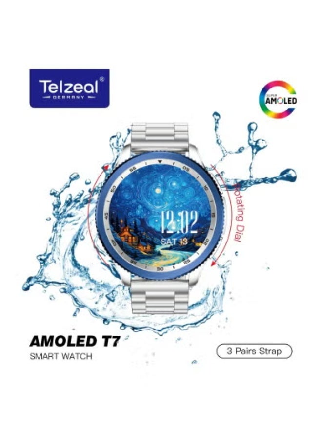 Compare AMOLED T7 Smartwatch – 50m Waterproof Fitness & Health Tracker with Vivid AMOLED Display, Heart Rate & Sleep Monitor, Bluetooth Notifications, Long Battery Life – Stylish Silver Unisex Wearable at KSA Price