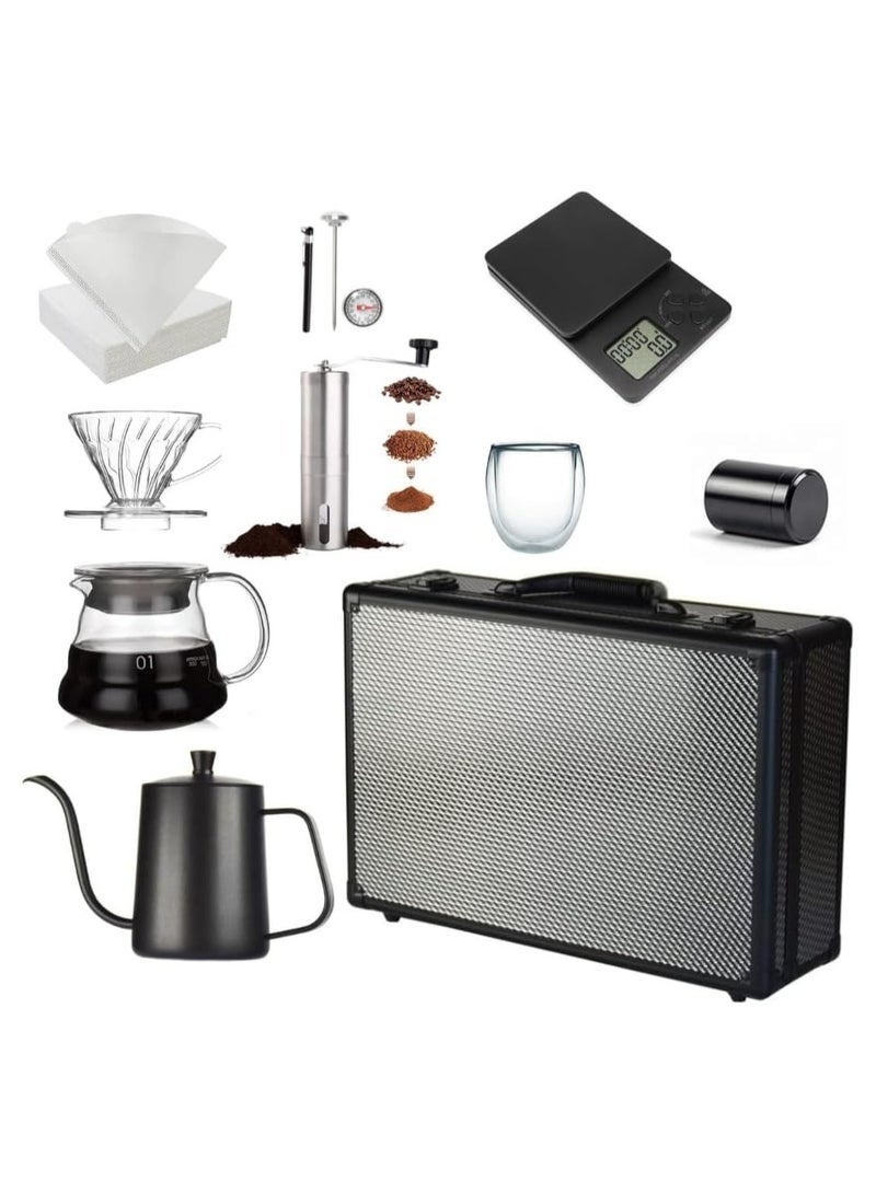 Compare V60 Upgraded Pour Over Coffee Kit | Complete Barista Set with 360ml Glass Server, 600ml Kettle, Manual Grinder, Scale with Timer, Filters, Travel Bag & Brewing Accessories at KSA Price