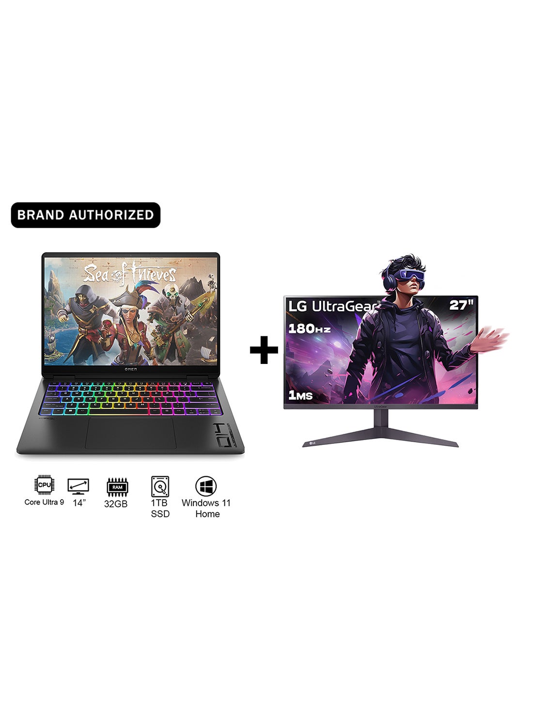 Compare OMEN Transcend 9V8S7EA  Laptop With 14Inch Display, Core Ultra 9185H Processor32GB RAM1TB SSD8GB Nvidia Geforce RTX 4070 Graphics CardWindows 11 Home + Gaming Monitor English Shadow black at KSA Price