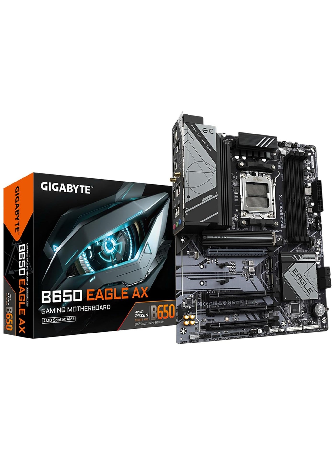 Compare B650 Eagle AX AM5 LGA 1718 AMD B650 ATX, DDR5 Triple M.2, PCIe 5.0, USB 3.2 Gen2x2 TypeC, AMD WiFi 6E, Realtek GbE LAN at KSA Price