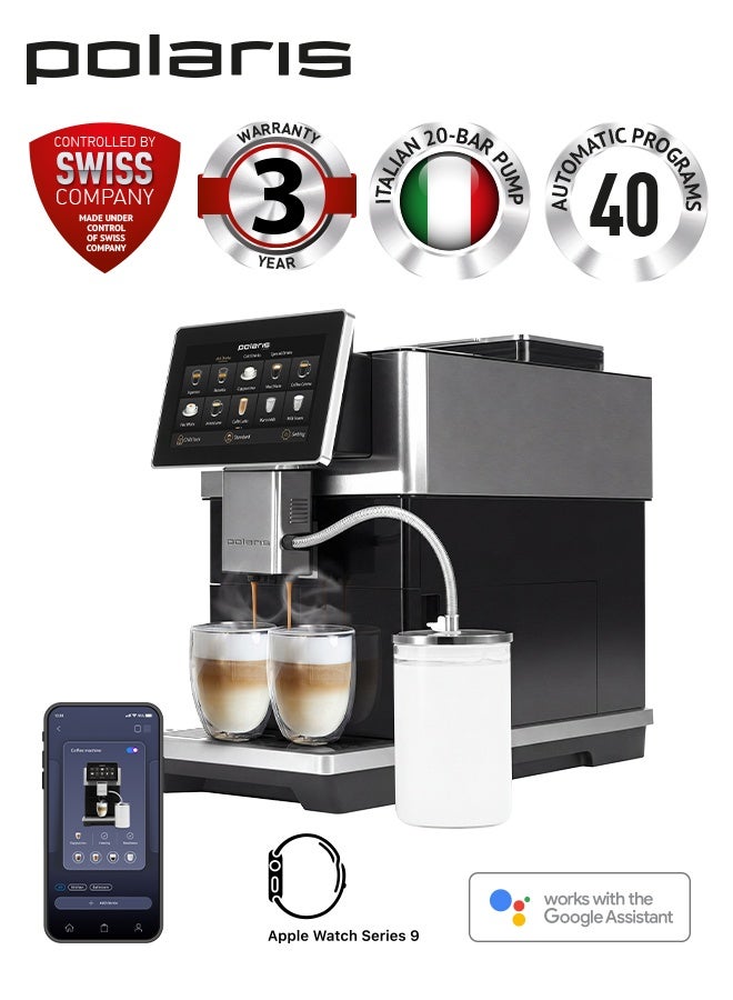 Compare Polaris PACM 2081AC | 40 Auto Programs incl Cold & Coffee To Go | PROFICREAM | WiFi Control | 20Bar Pump | BuiltIn Grinder | 2Cup Brewing | Beans & Ground | Thermo Cup Included | 3y Warranty at KSA Price