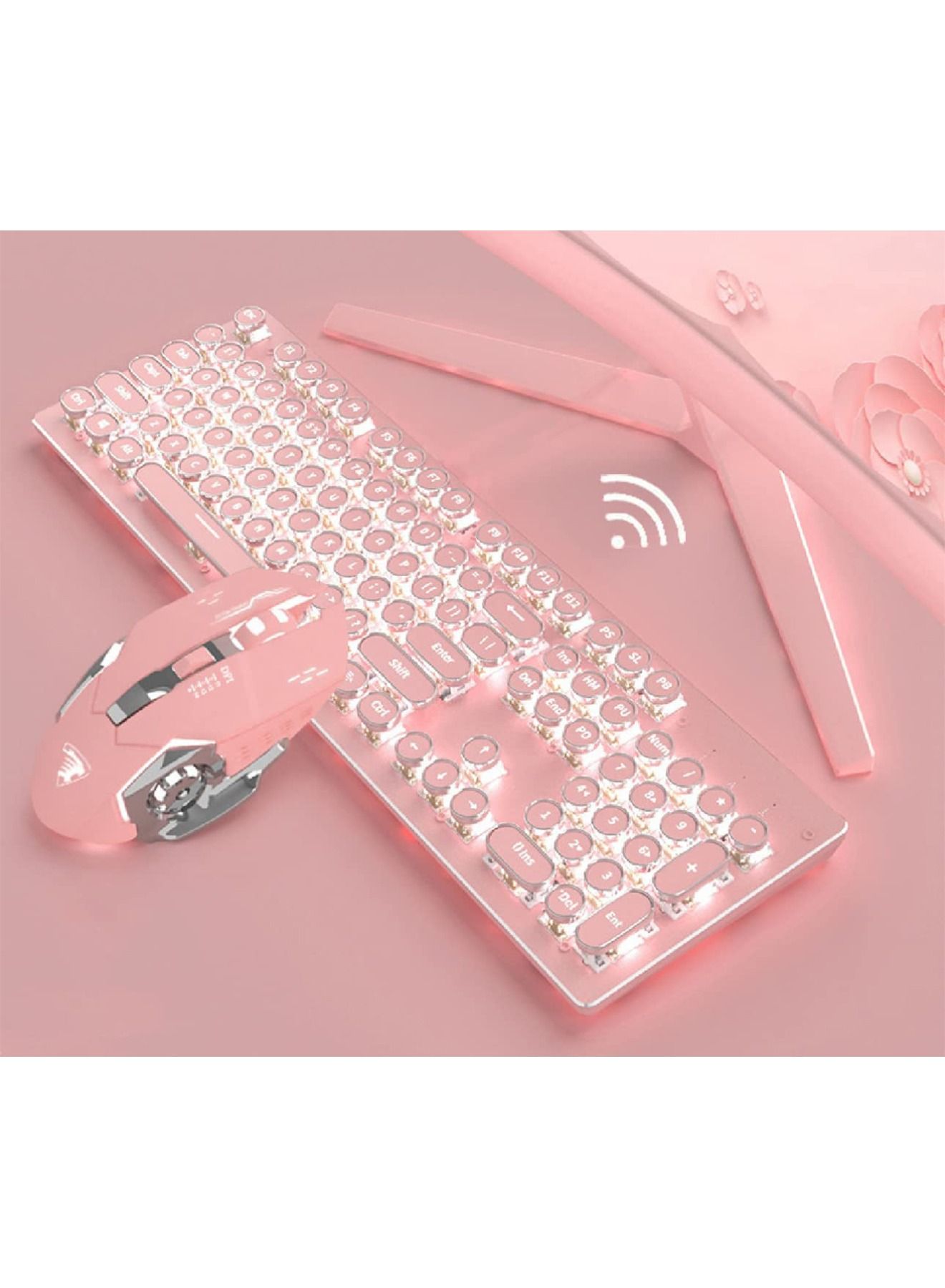 Gaming wireless Keyboard with Mouse set, Retro Punk…