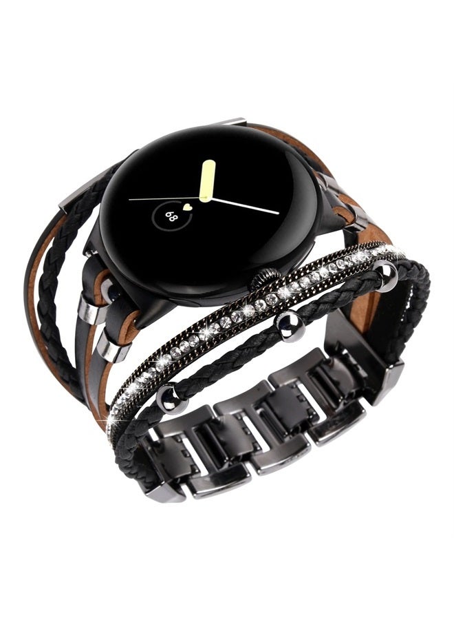Compare Compatible with Google Pixel Watch Band, Slim Handmade Leather Bracelets Boho Bead Metal Jewelry Strap Multilayer Wrap Wristband Accessories for Women Bead Khaki Gold at KSA Price