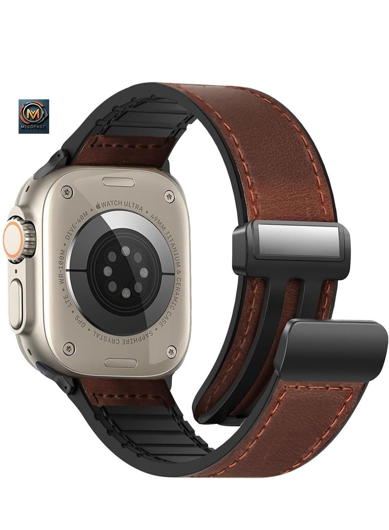 Compare Magnetic Leather Watch Band for Apple Watch Ultra 41mm40mm38mm  Magnetic Buckle Genuine Leather Strap for Apple Watch Series Brown at KSA Price