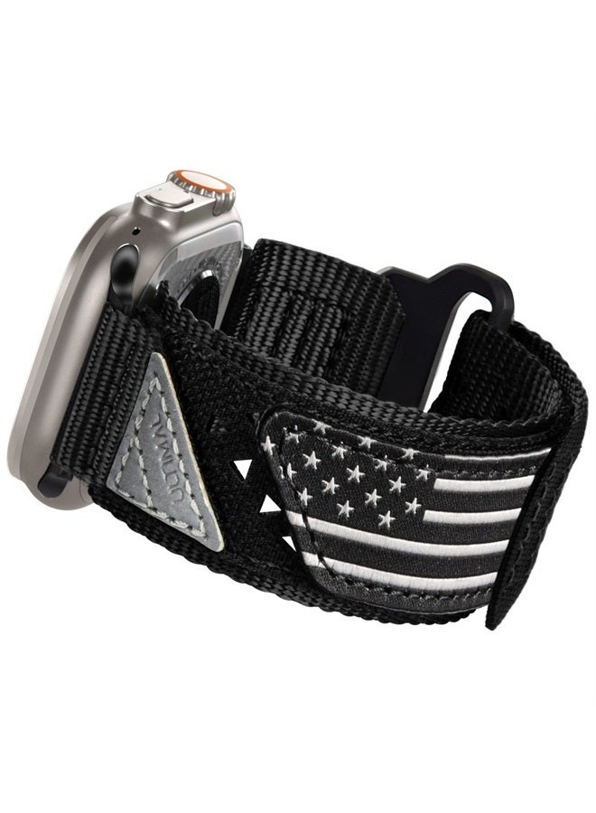 Compare Band Compatible with Apple Watch 49mm 45mm44mm42mm 41mm40mm38mm, Tough Breathable Nylon Sports Strap, Hollow Out Design for iWatch Series 87654SE321Ultra 49mm L, Black USA Flag at KSA Price