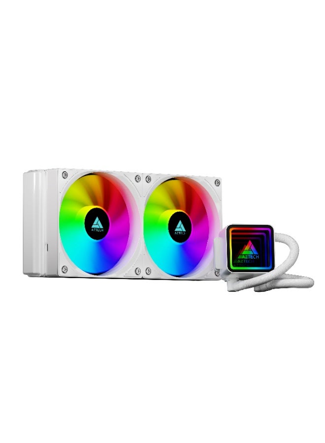 Compare AZTECH 240mm AIO Liquid CPU Cooler White Dual PWM ARGB Fans Infinite Mirror Pump High Performance Water Cooling Copper Base 260W TDP for Gaming PC Intel LGA1700 AMD AM5 AM4 at KSA Price