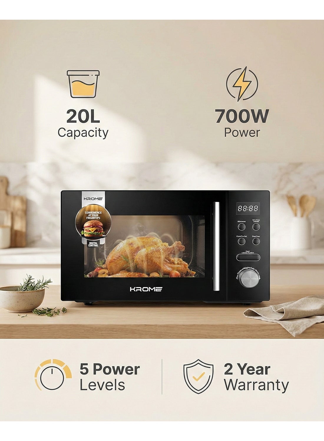 Digital Microwave Oven, 20L Capacity, 700W Output,…