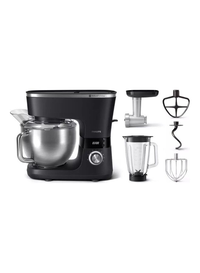 Compare Kitchen Machine  With 6 Accessories Including: 5.5L Bowl, Glass Blender, Meat Mincer, Whisk, Beater & Hook, 8 Speed Settings 1000 W HR796221 Black at KSA Price