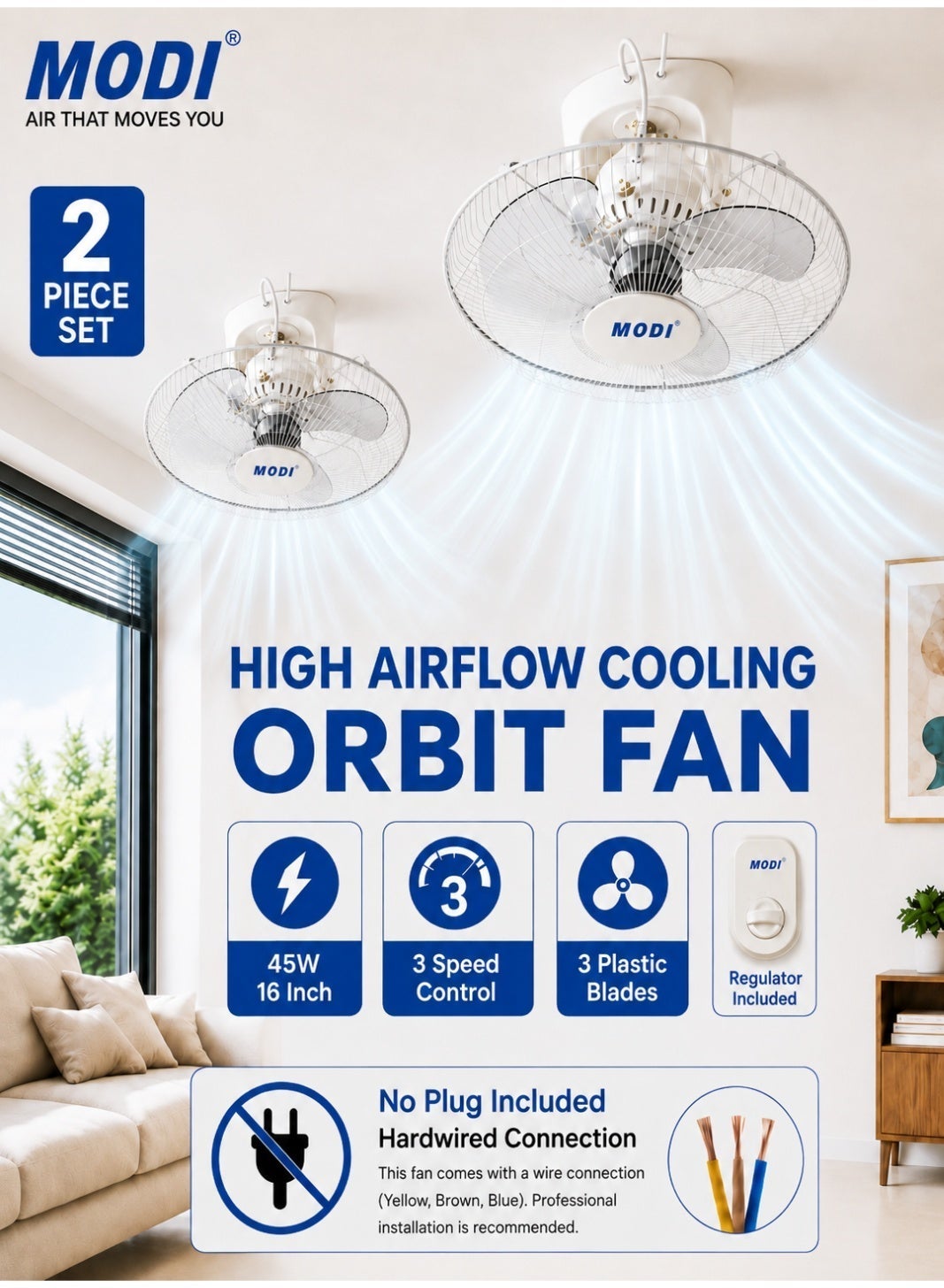 2 Piece 16 Inch Ceiling Mounted Orbit Fan…