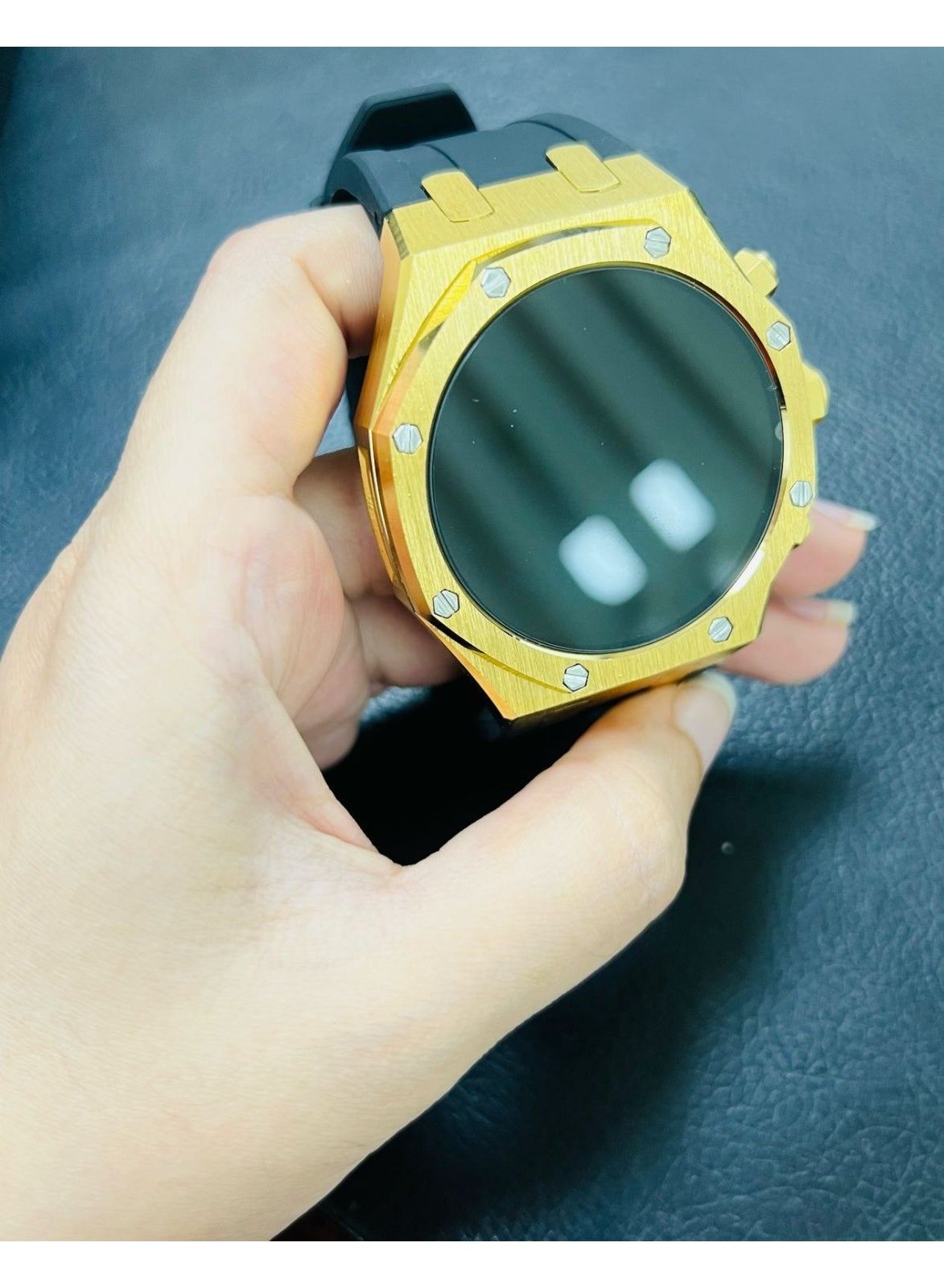 Compare Soft Silicone Strap Metal Case For GShock multi function smart watch with golden and black color at KSA Price