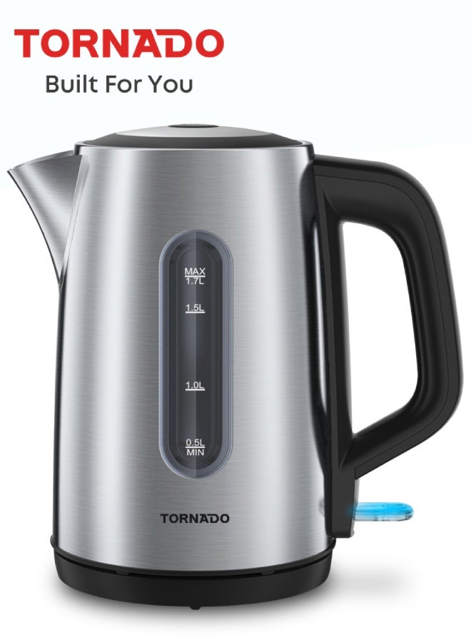 Compare Kettle 1.7 Liters TORNADO Stainless Steel 2200W, 360° Base, British Strix Control, Silver  TKE01411GS  1Year Free Warranty at KSA Price