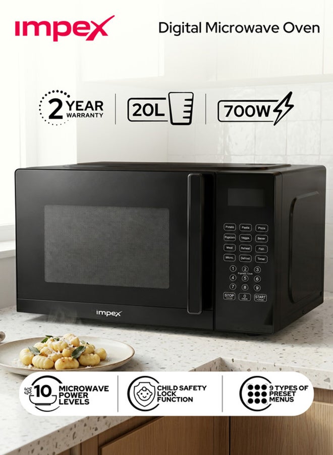 Compare 20 Liters Digital Microwave Oven 700W, 9 Preset Menus, 10 Power Levels, Defrost Function, Child Safety Lock, 99 Min 99 Sec Timer, 255mm Glass Turntable, Push Button Door, 2 Year Warranty  MO 8101ADB 20 L 700 W MO 8101ADB, MO 8101DB Black at KSA Price