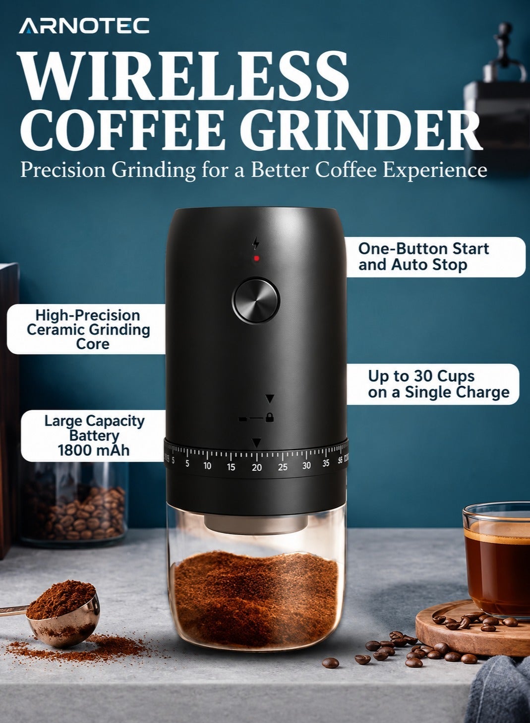 Electric Coffee Grinder with Ceramic Burr, 40 Grind…