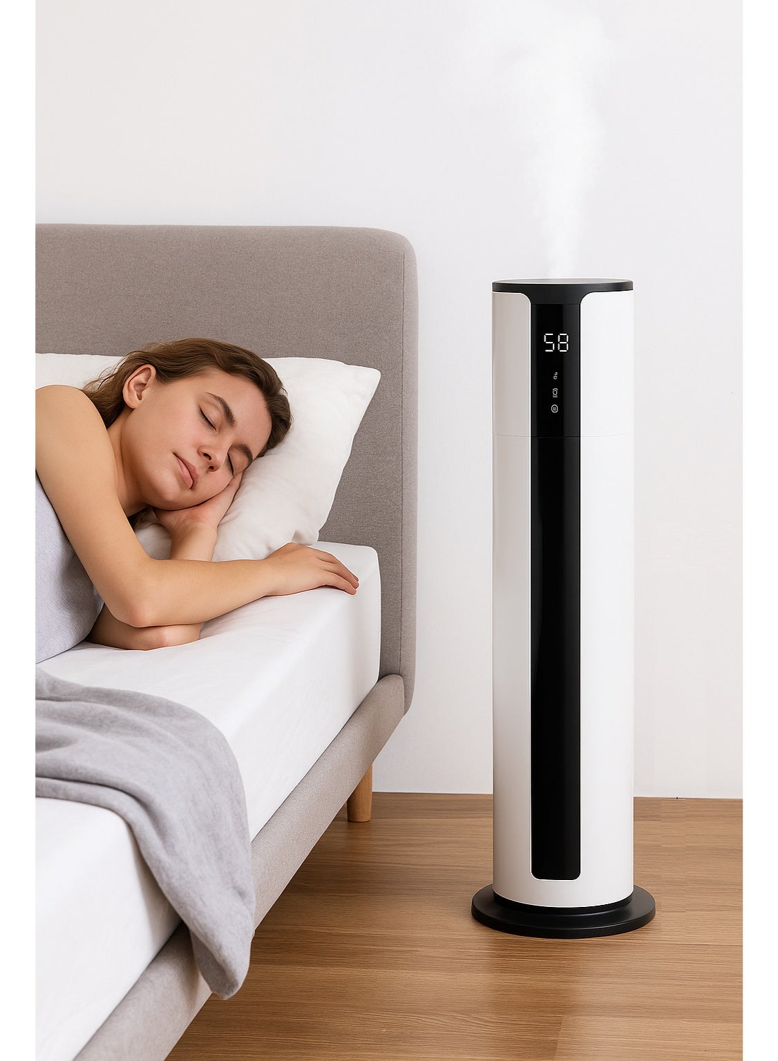Compare 9L Smart Tower Humidifier with Remote Control, Adjustable Mist, UV Sterilization, Aroma Diffuser, Sleep Mode & Quiet Operation – Large Capacity Ultrasonic Air Humidifier for Bedroom, Home & Office White at KSA Price