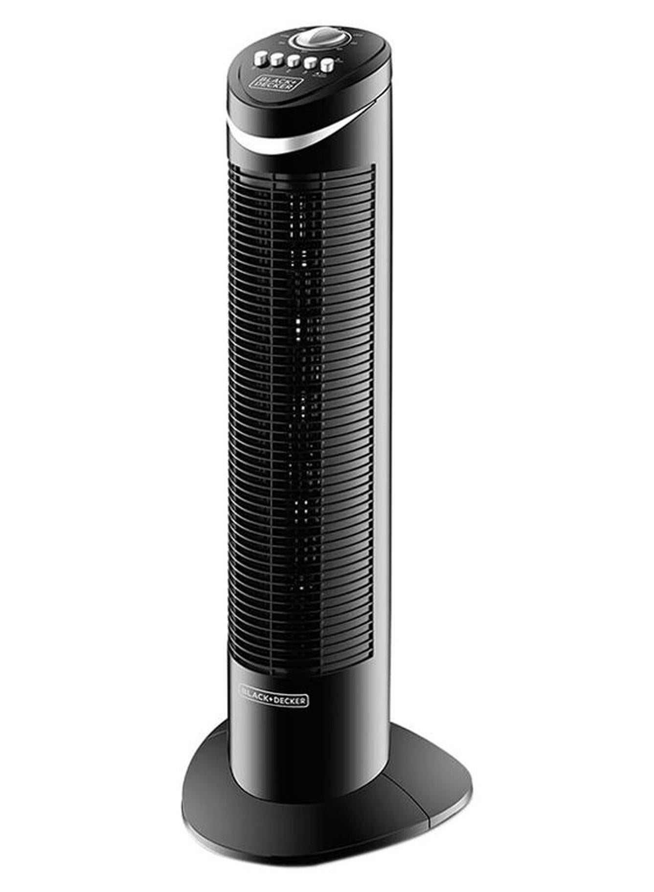 Compare Tower Fan with 3 Speed Settings, 50W 65° Oscillation, Quiet Operation, Portable Design with Carry Handle, 120Min Timer, Adjustable Airflow for Home or Travel TF50B5 Black at KSA Price
