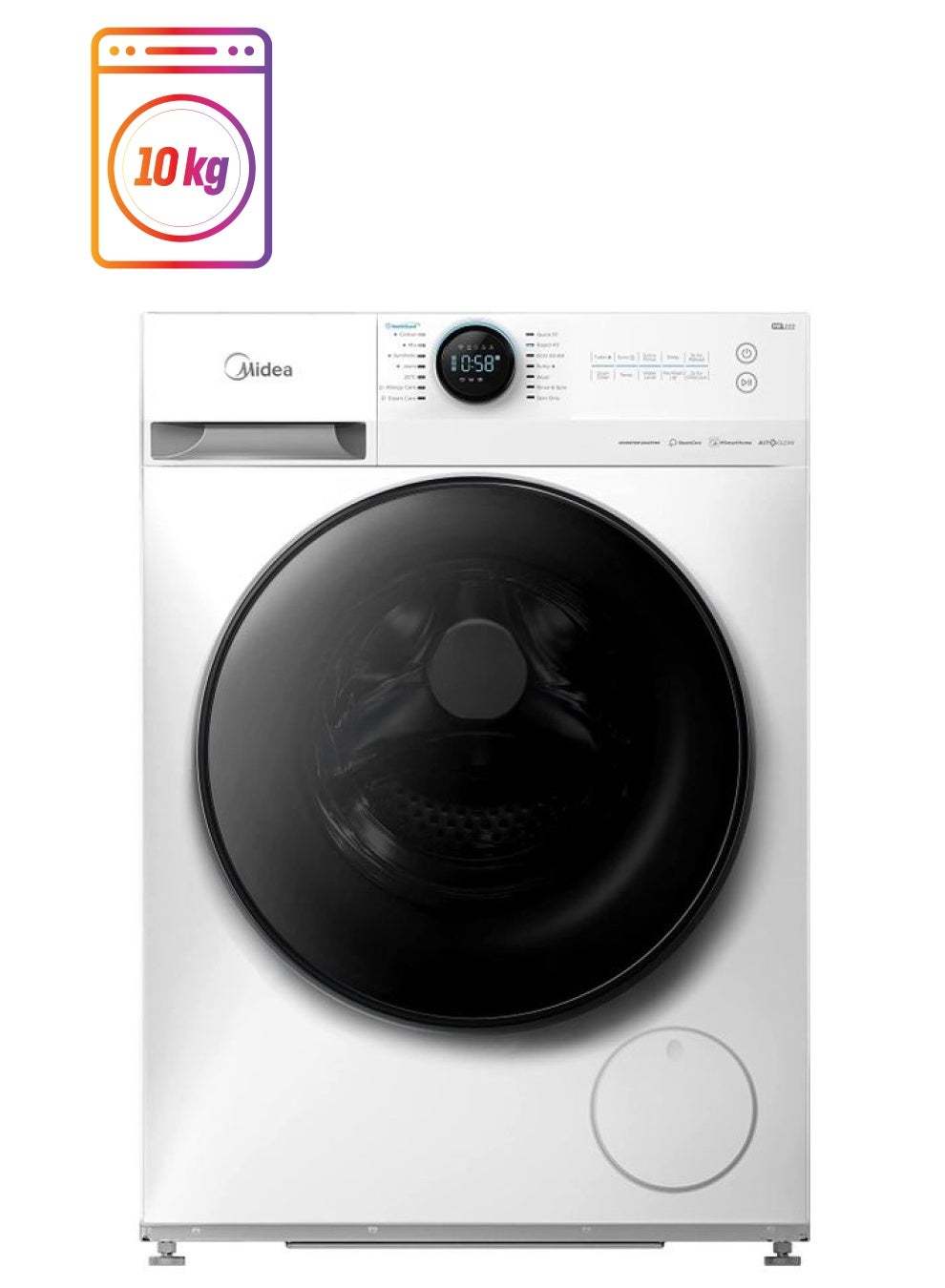 Compare 10KG Front Load Smart Washing Machine With Lunar Dial, 1400 RPM, 14 Programs, Fully Automatic Washer With Wide Door, Digital LED Display,Child Lock, Steam Care, WiFi Connectivity 10 kg 10 kg MF200W100WBW White at KSA Price