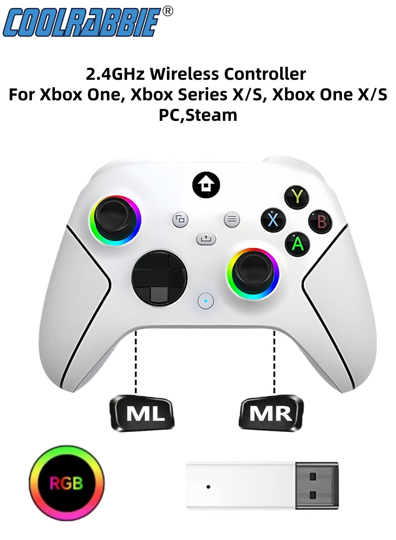 Wireless 2.4GHz Controller with 7 Colors RGB…