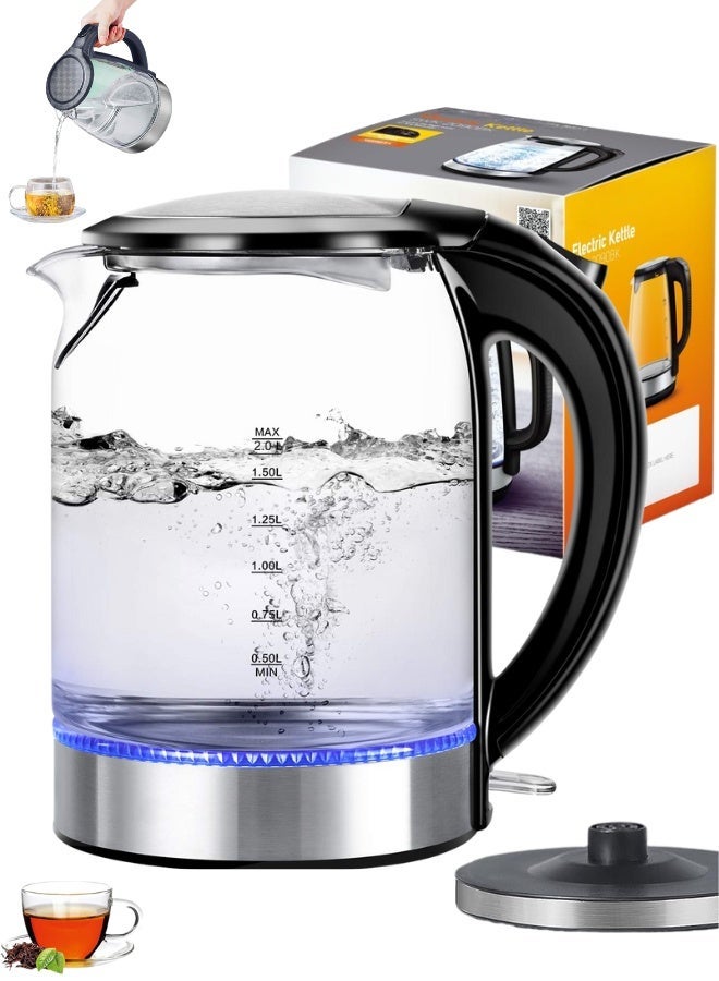 Compare 2Liter Glass Electric Kettle with Tea Infuser 2000W,360° Swivel Base,Auto ShutOff,LED Indicator,Power Cord,BoilDry Protection,Concealed Heating Plate Quick Boiling For Home Coffee & Office Use at KSA Price