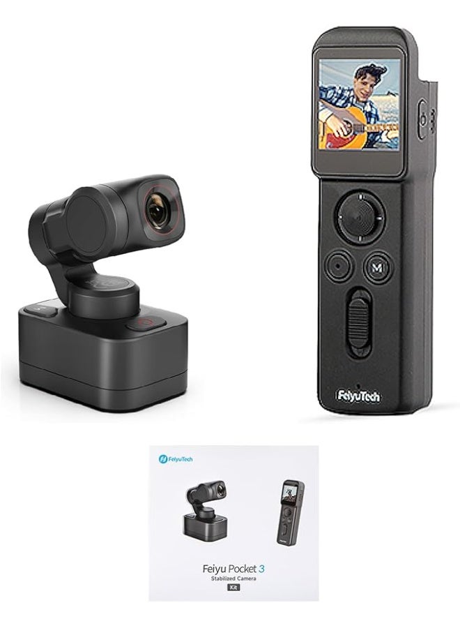 Compare Feiyu Tech Pocket 3 Action Camera 4K with Remote Control Bundle Official,3Axis AntiShake Stabilization,12MP Ultra HD,Builtin MIC,130° Wide View,for Vlogging,Diving,Riding at KSA Price