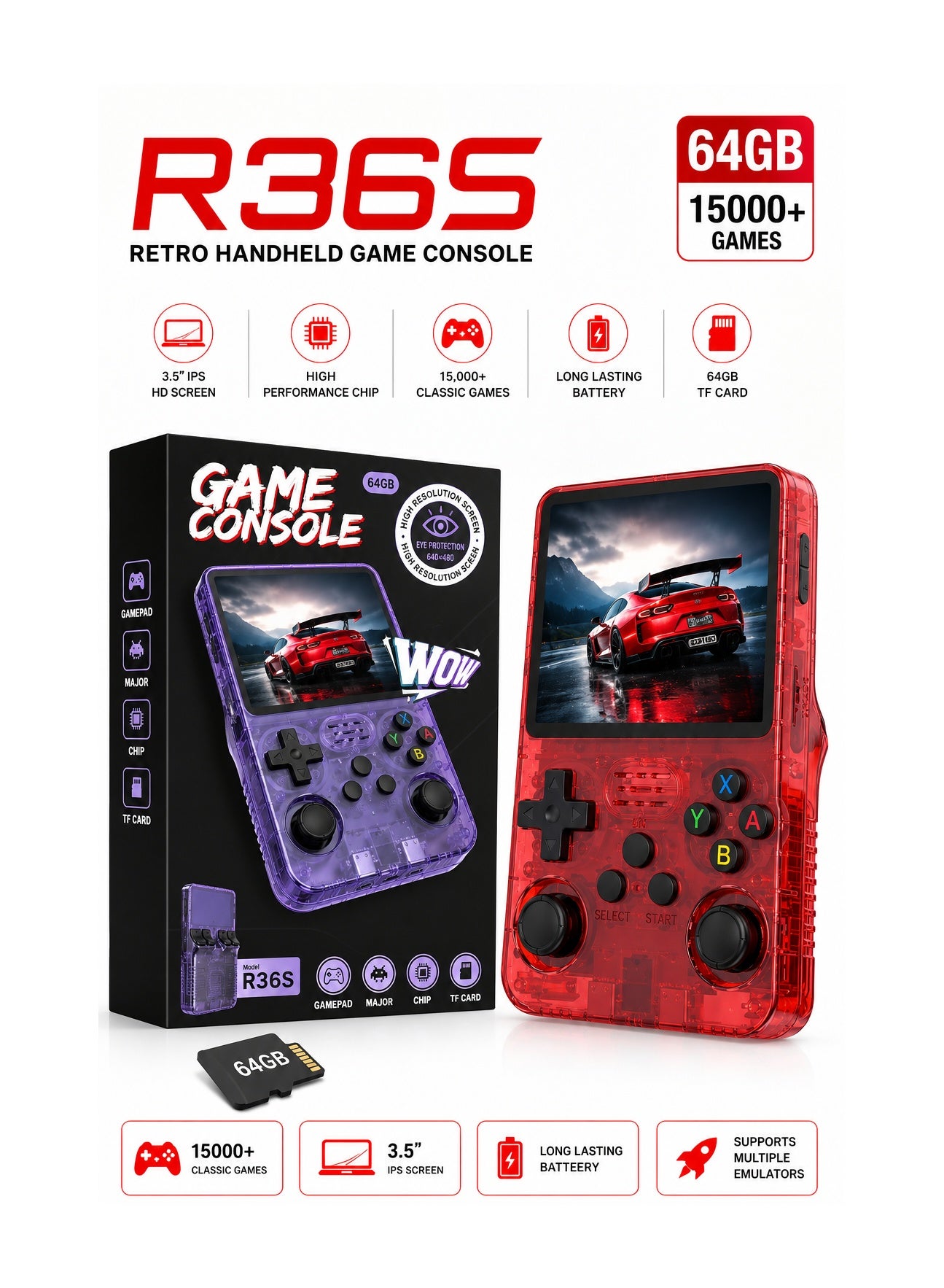 YJ R36S Retro Game Console Handheld, 15000+ Preloaded…