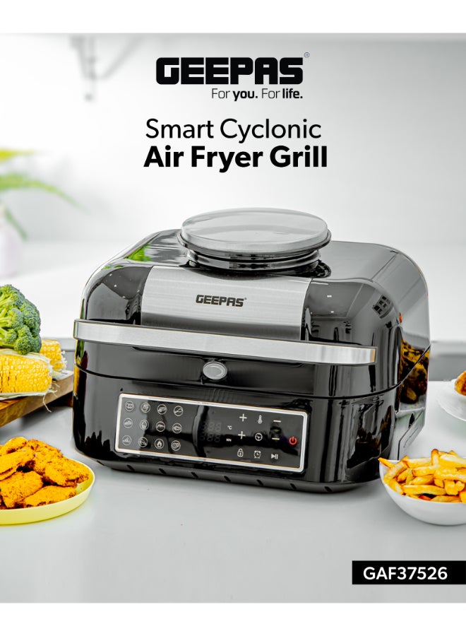 Compare 6.5L Smart Cyclonic Grill Air Fryer with 12 Preset Cooking Modes, Vortex Frying Technology, Digital Touch Screen Control, Rapid Hot Air Circulation, Adjustable Temperature & Timer, NonStick Cooking Basket, Ideal for Frying, Grilling, Baking & Roasting 6.5 L 1800 W GAF37526UK black at KSA Price